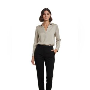 Elie Tahari Tencel V-Neck Blouse Neutral Minimalist Size S